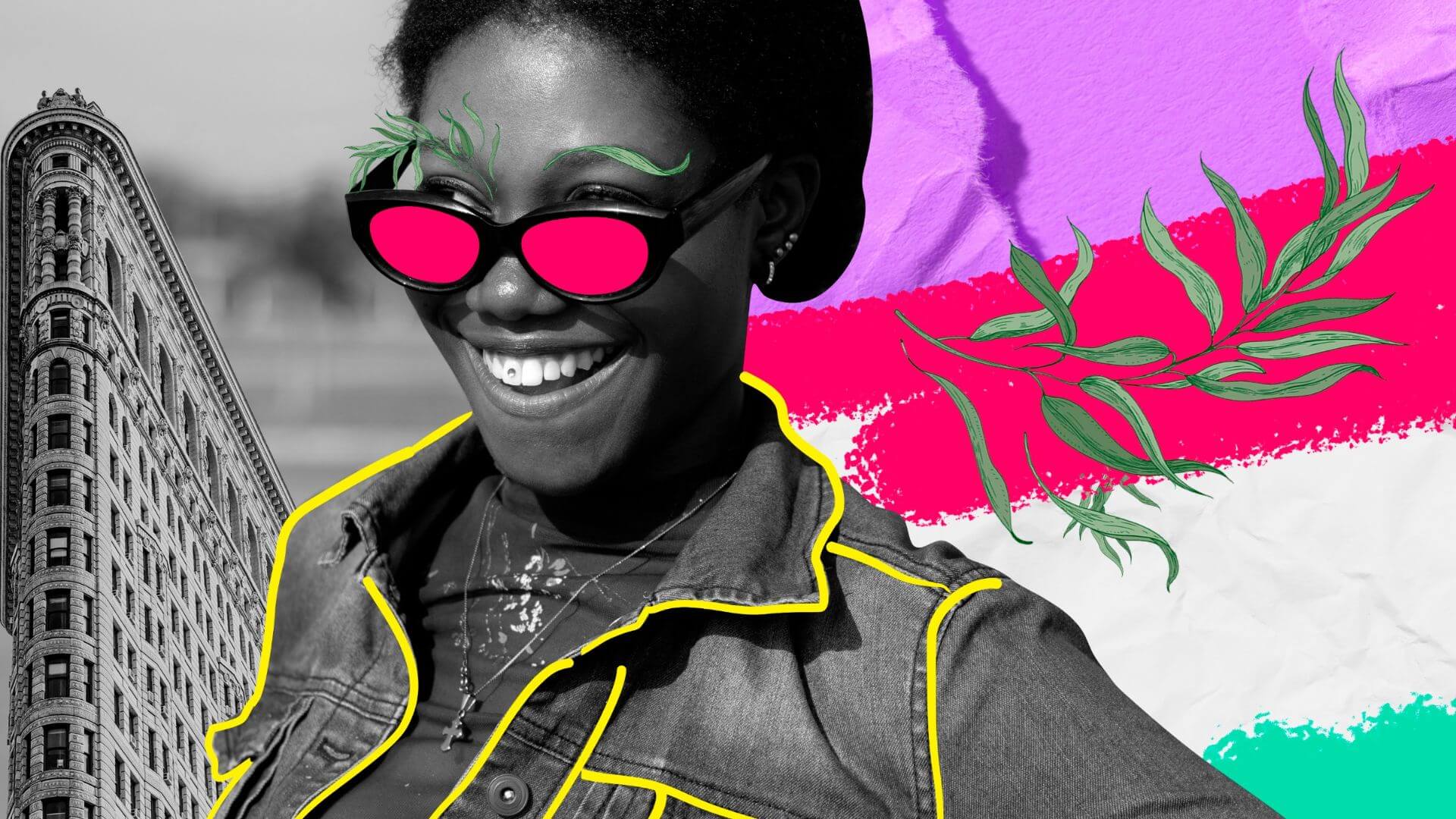 Maximalism art of a black woman with colourfull overlays