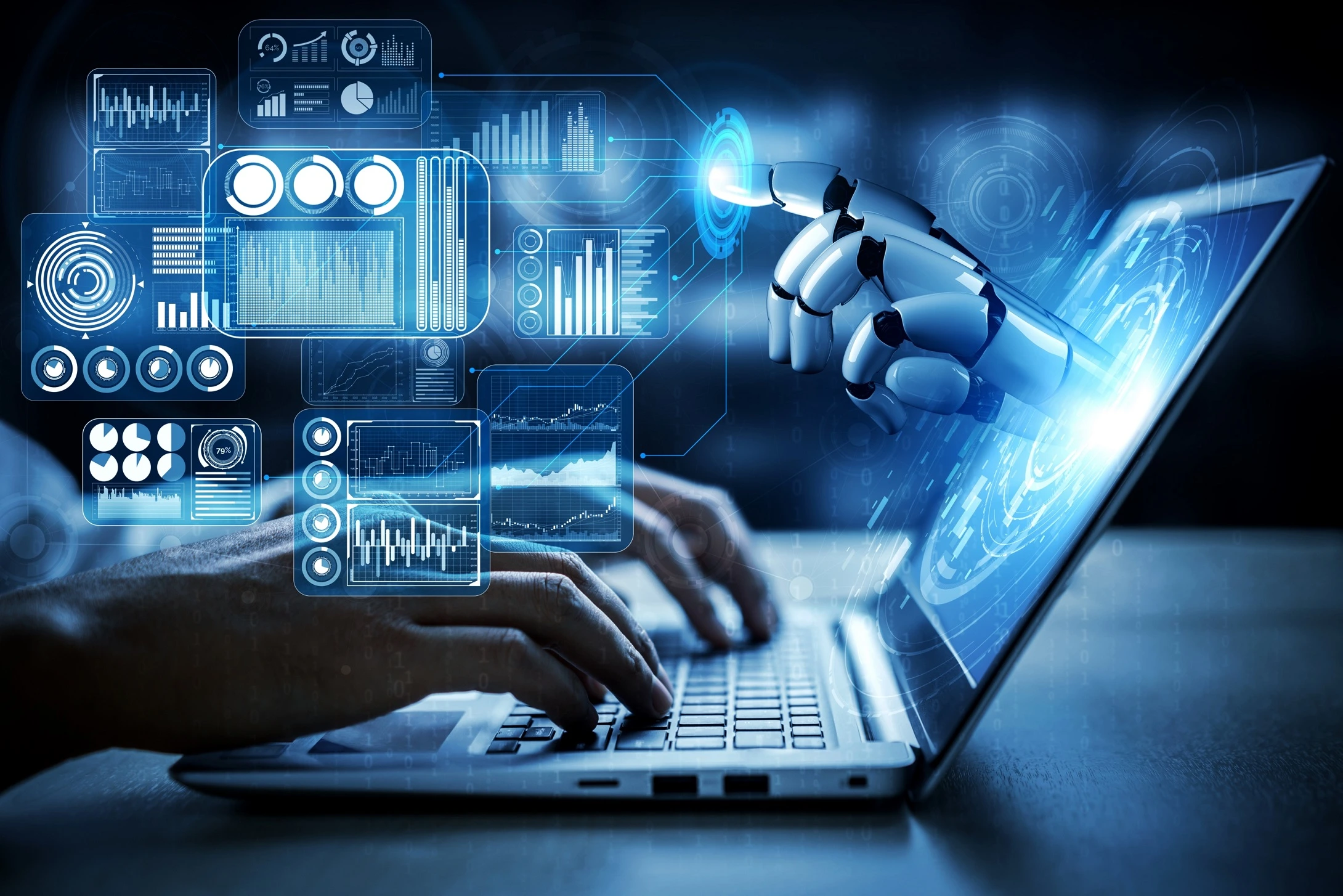 Image of Robot hand coming out of laptop as an introduction to the blog titled A comprehensive guide to using openAI's latest AI language processing model, GPT-4